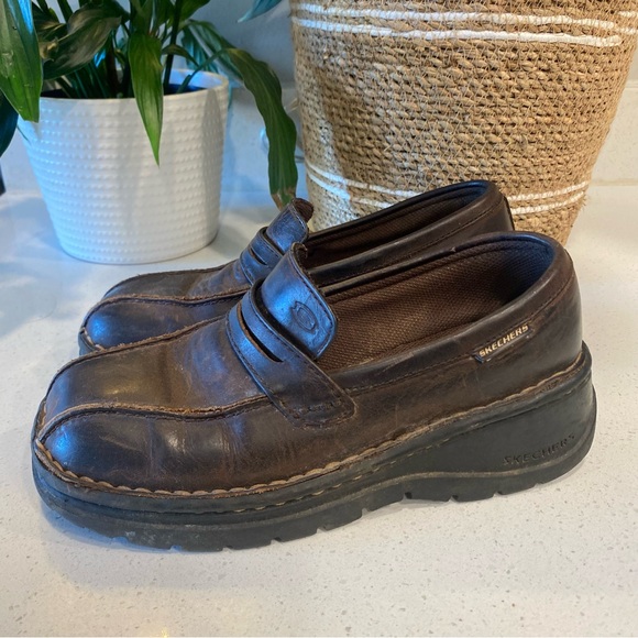 Vintage Skechers Y2K Brown Leather Chunky Oxford Loafers Women’s 6 #1280 - Picture 1 of 7